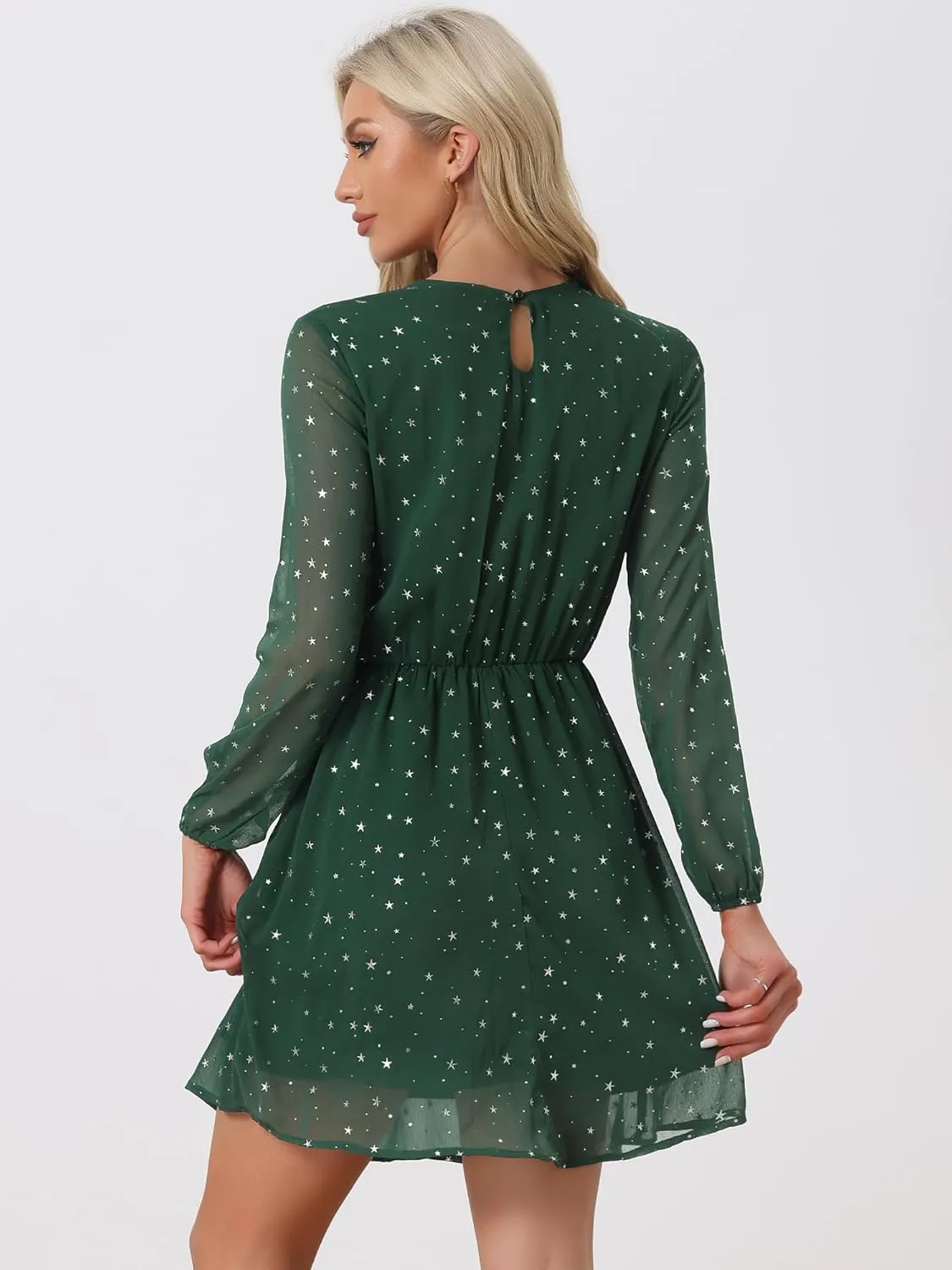 Allegra K Women's Choker V Neck Gilding Metallic Star Halloween Party Flared A-Line Dress