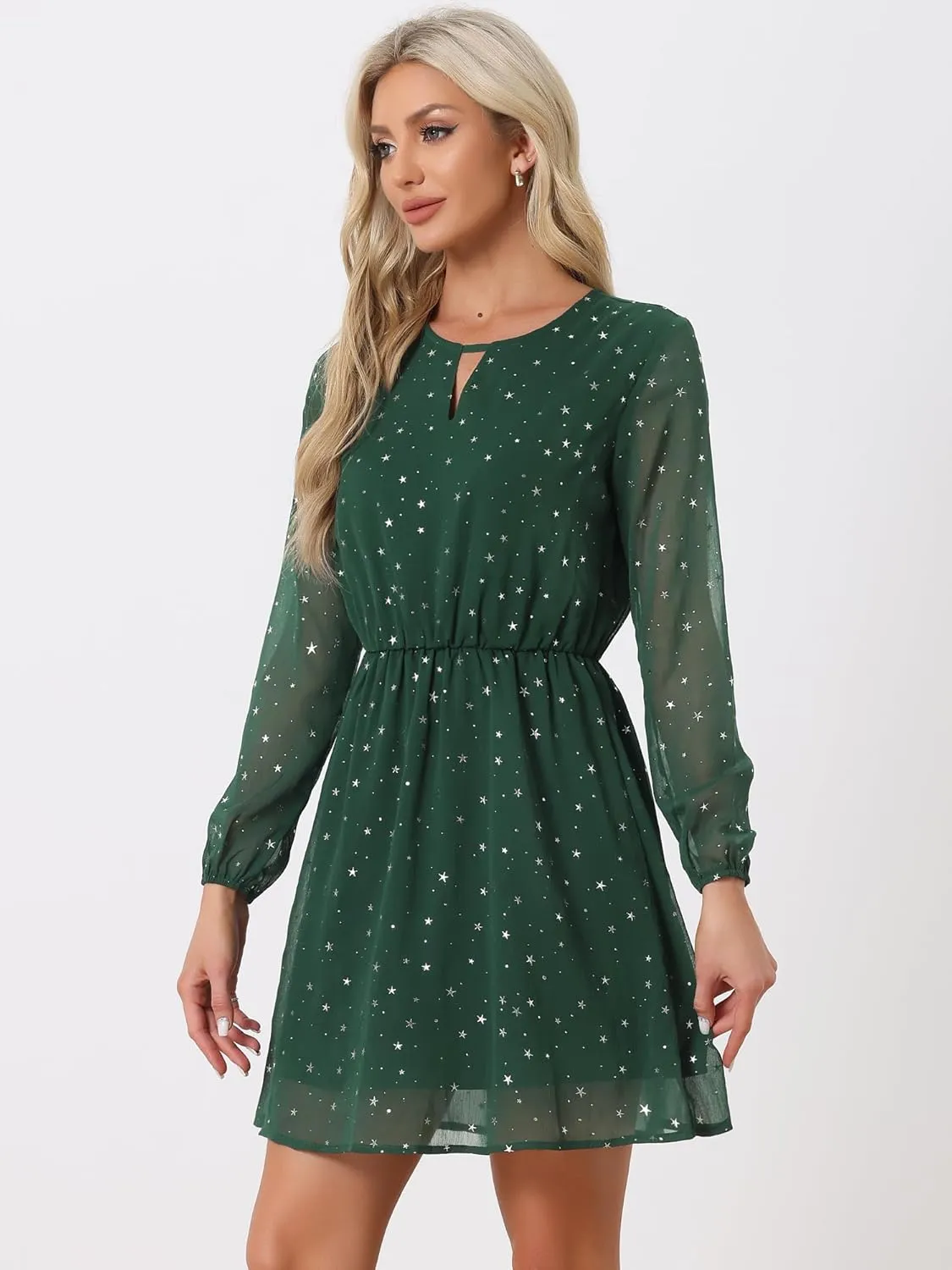 Allegra K Women's Choker V Neck Gilding Metallic Star Halloween Party Flared A-Line Dress