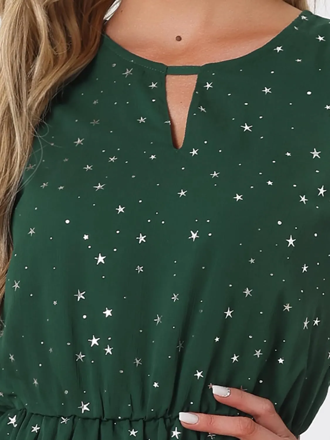 Allegra K Women's Choker V Neck Gilding Metallic Star Halloween Party Flared A-Line Dress