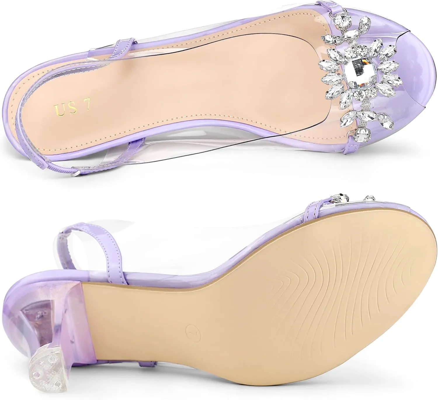 Allegra K Women's Clear Slingback Flower Rhinestone Peep Toe Heels Sandals