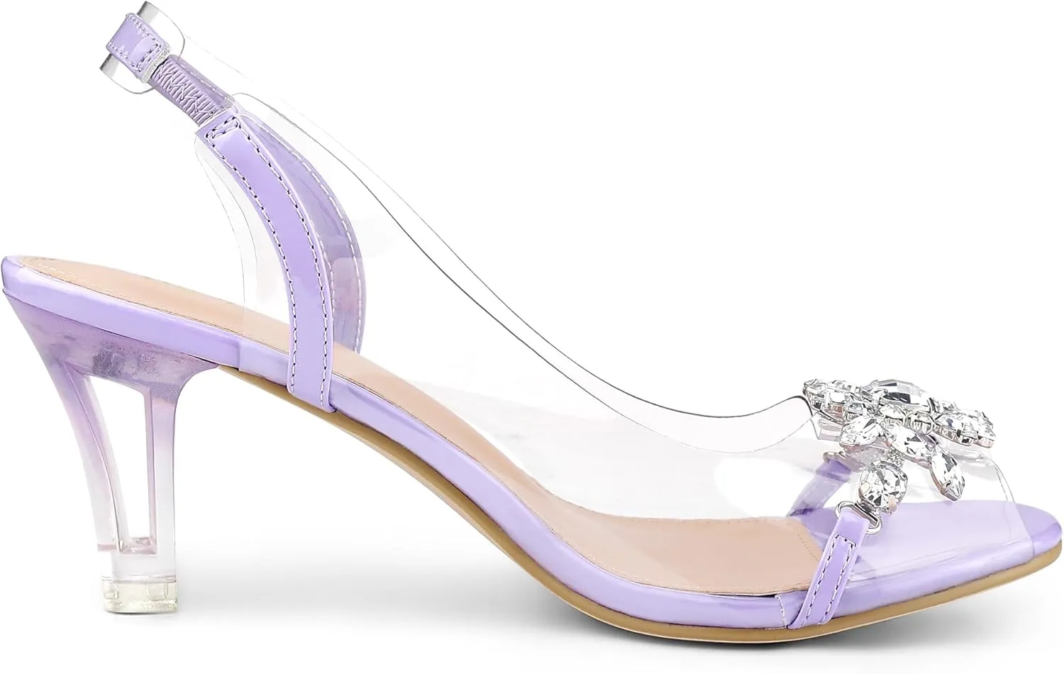 Allegra K Women's Clear Slingback Flower Rhinestone Peep Toe Heels Sandals