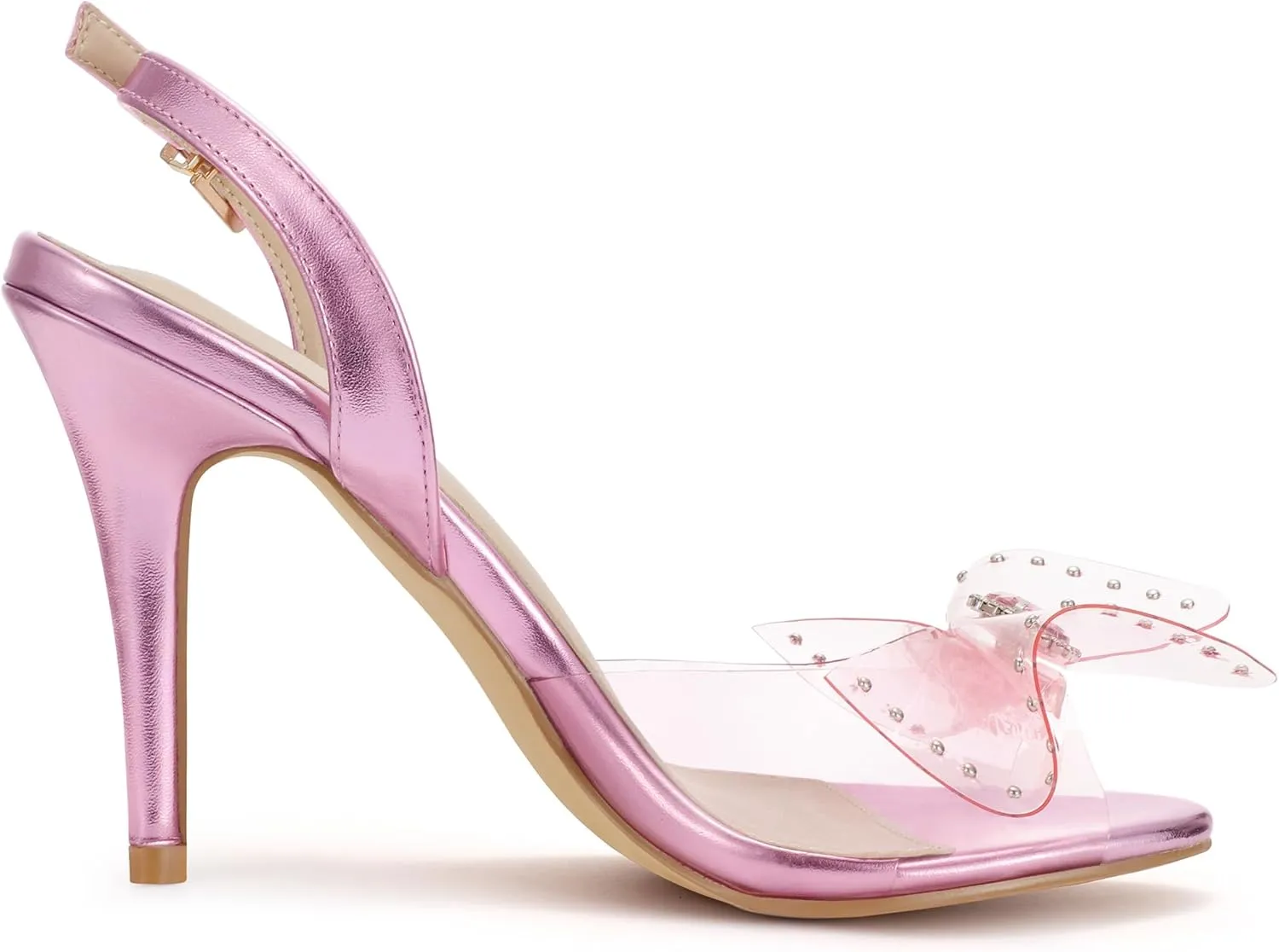 Allegra K Women's Cute Bow Rhinestone Crystal Embellished Peep Toe Slingback Stiletto Heels Sandals