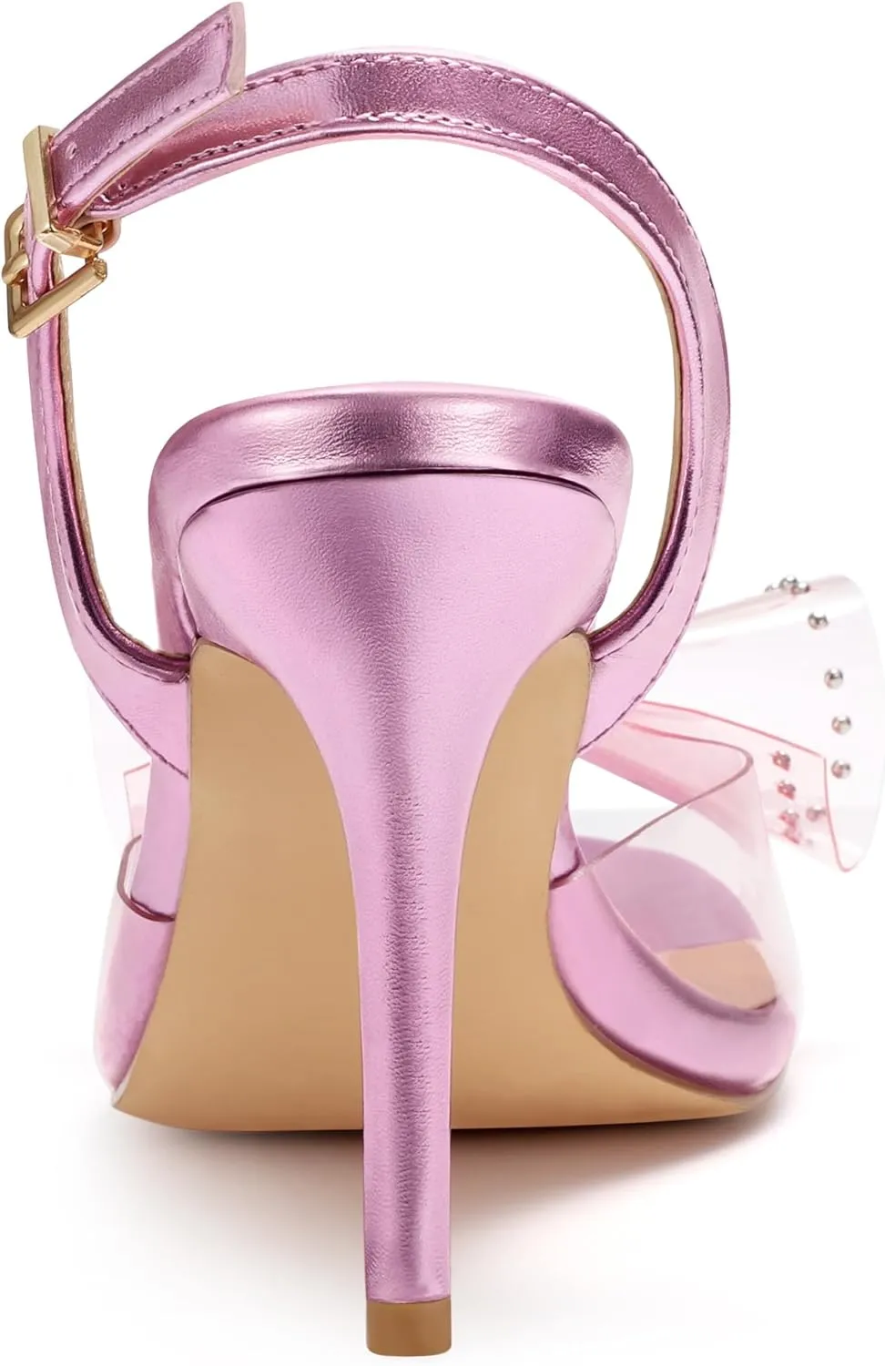 Allegra K Women's Cute Bow Rhinestone Crystal Embellished Peep Toe Slingback Stiletto Heels Sandals