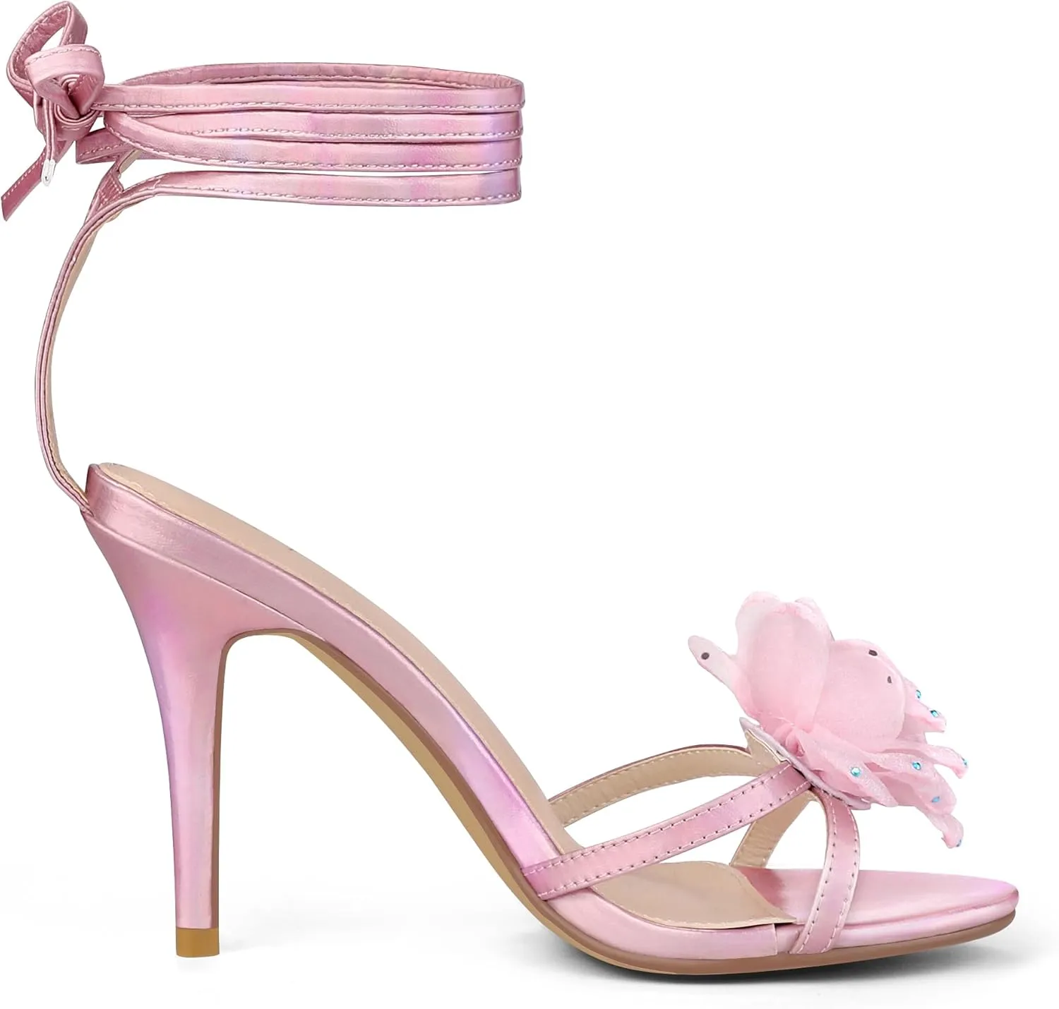 Allegra K Women's Flower Heels Strappy Lace Up Stiletto Heels Sandals