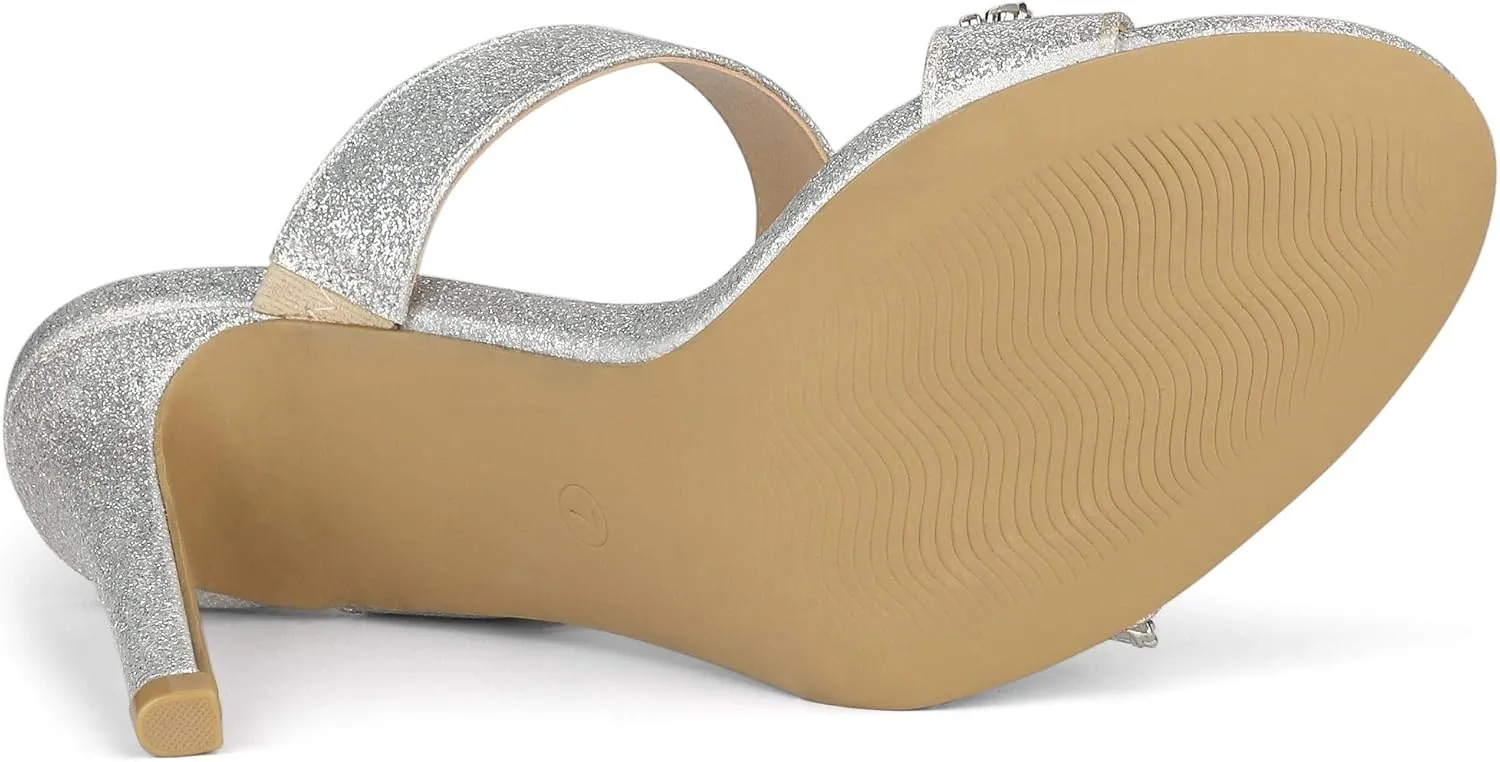 Allegra K Women's Glitter Rhinestone Stiletto Heels Sandals