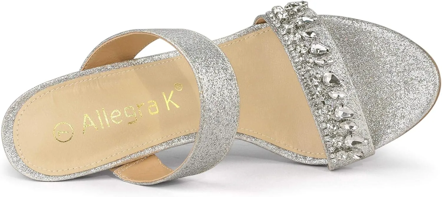 Allegra K Women's Glitter Rhinestone Stiletto Heels Sandals