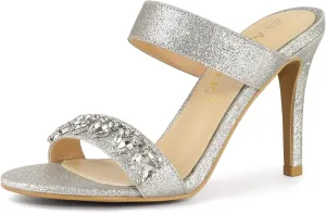 Allegra K Women's Glitter Rhinestone Stiletto Heels Sandals