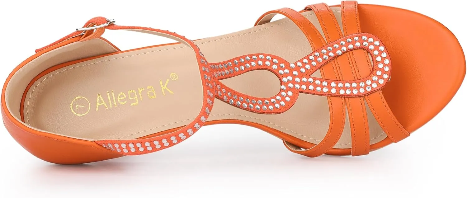Allegra K Women's Rhinestone Ankle Strap Open Toe Stiletto Heels Sandals
