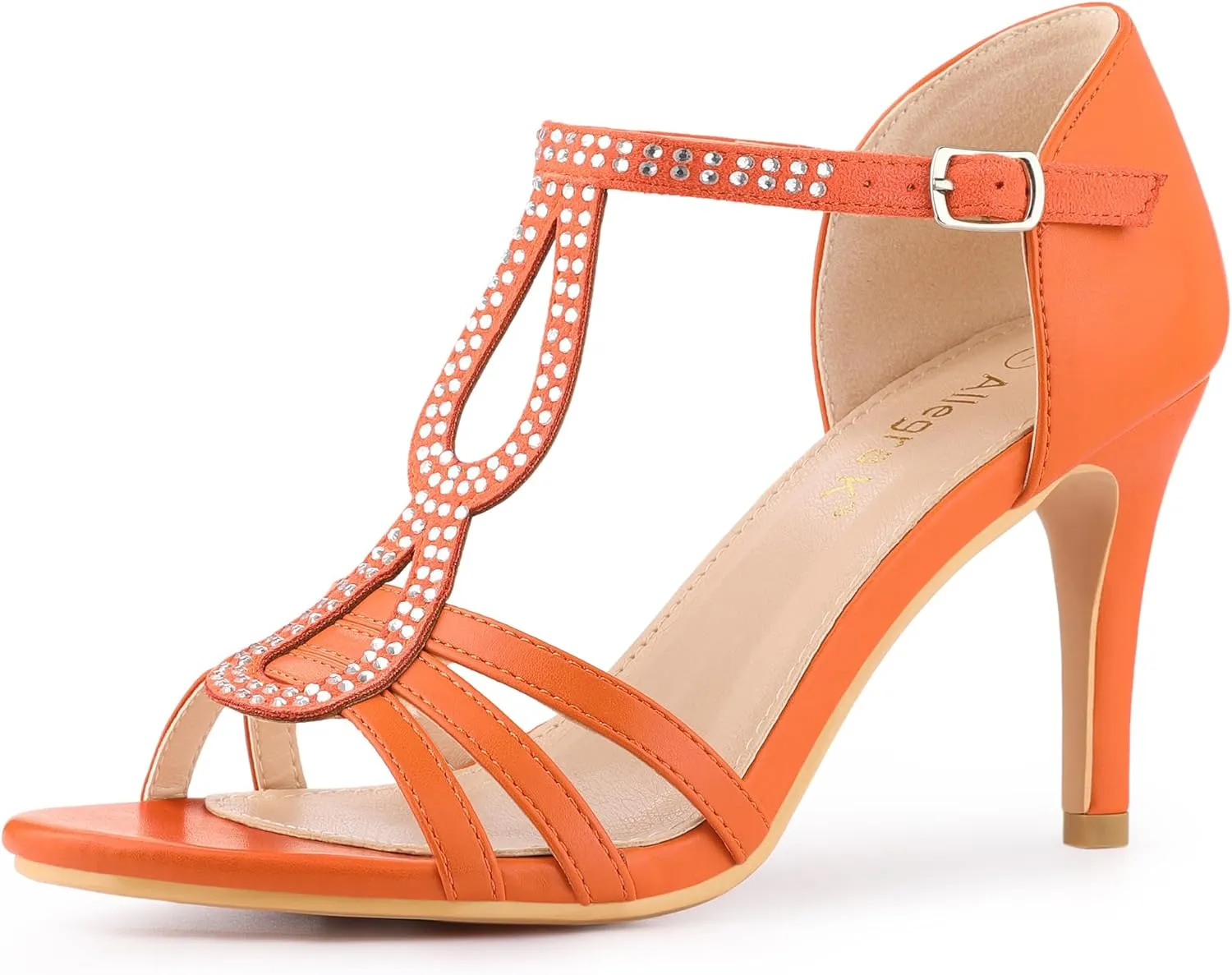 Allegra K Women's Rhinestone Ankle Strap Open Toe Stiletto Heels Sandals