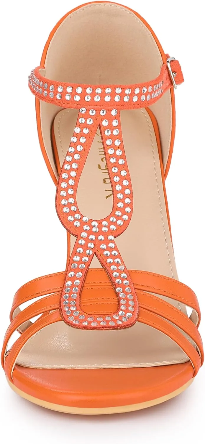 Allegra K Women's Rhinestone Ankle Strap Open Toe Stiletto Heels Sandals
