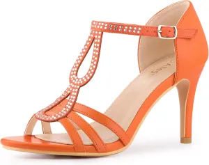 Allegra K Women's Rhinestone Ankle Strap Open Toe Stiletto Heels Sandals