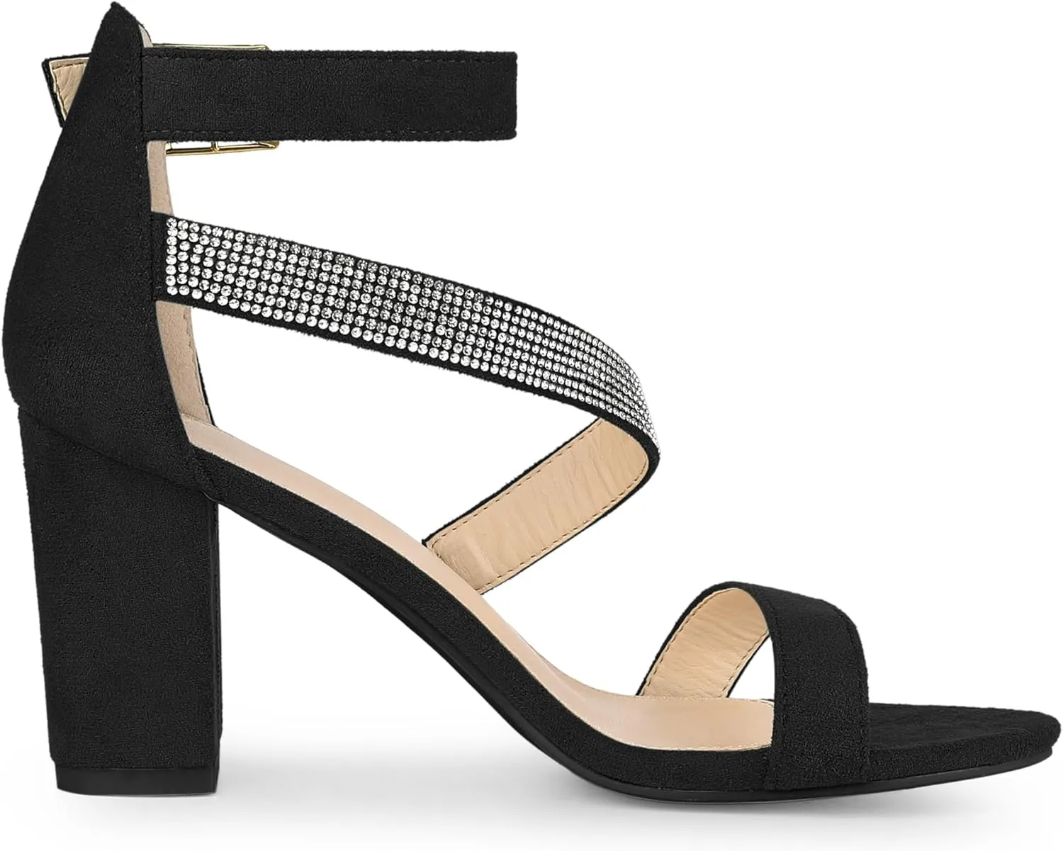 Allegra K Women's Rhinestone Open Toe Block Heels Sandals