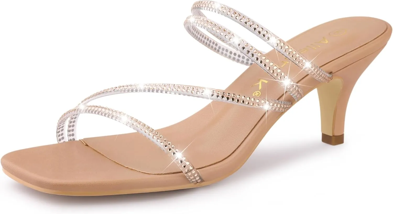 Allegra K Women's Rhinestone Strappy Kitten Heel Slide Heels Sandals