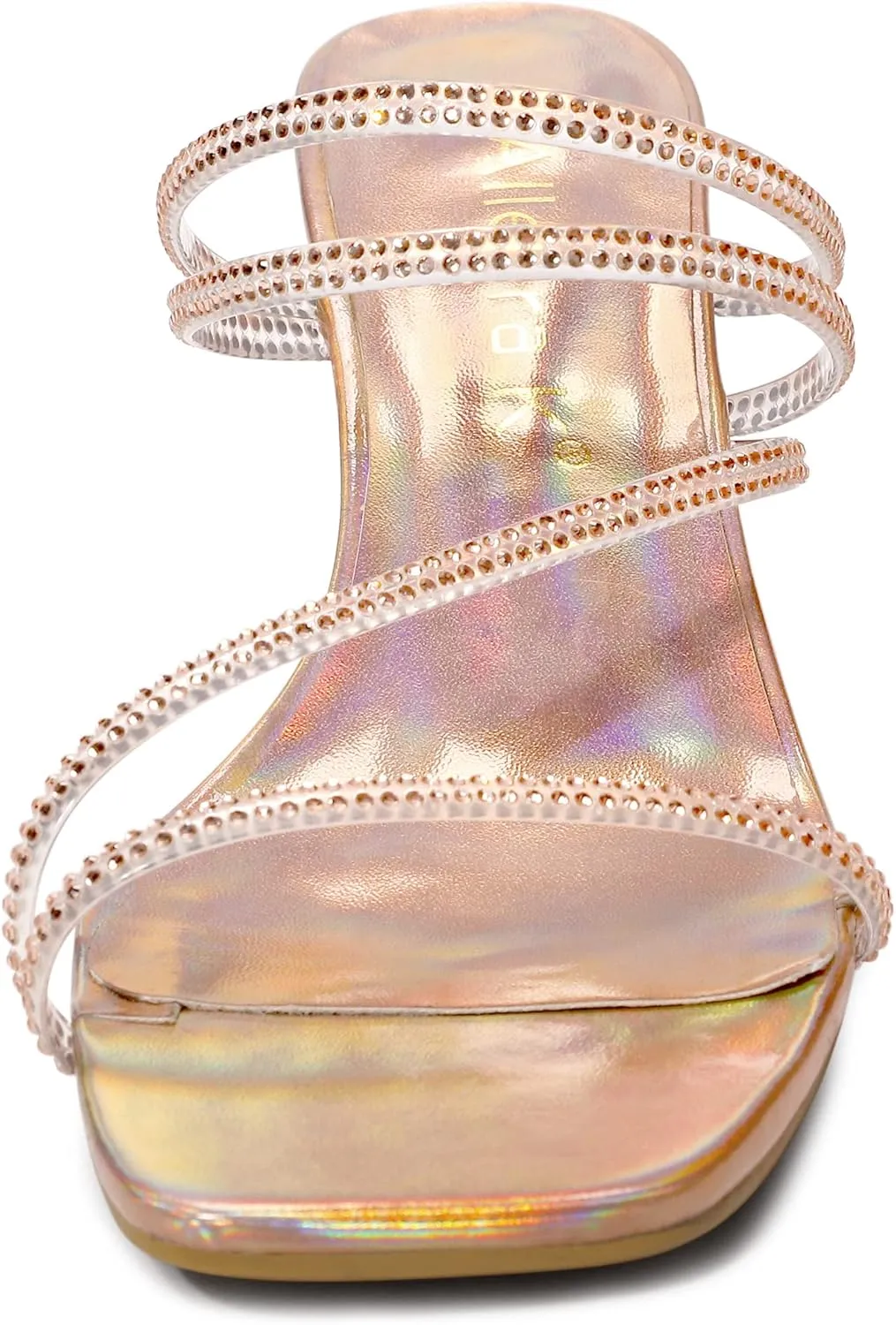 Allegra K Women's Rhinestone Strappy Kitten Heel Slide Heels Sandals
