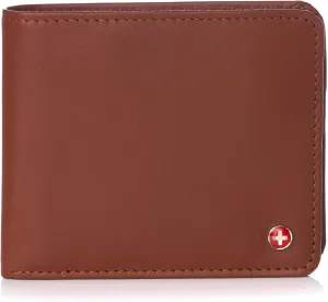 Alpine Swiss RFID Mathias Mens Wallet Deluxe Capacity Passcase Bifold With Divided Bill Section Camden Collection Comes in a Gift Box