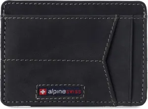 Alpine Swiss RFID Minimalist Oliver Front Pocket Wallet For Men Leather Hampton Collection Nubuck Black