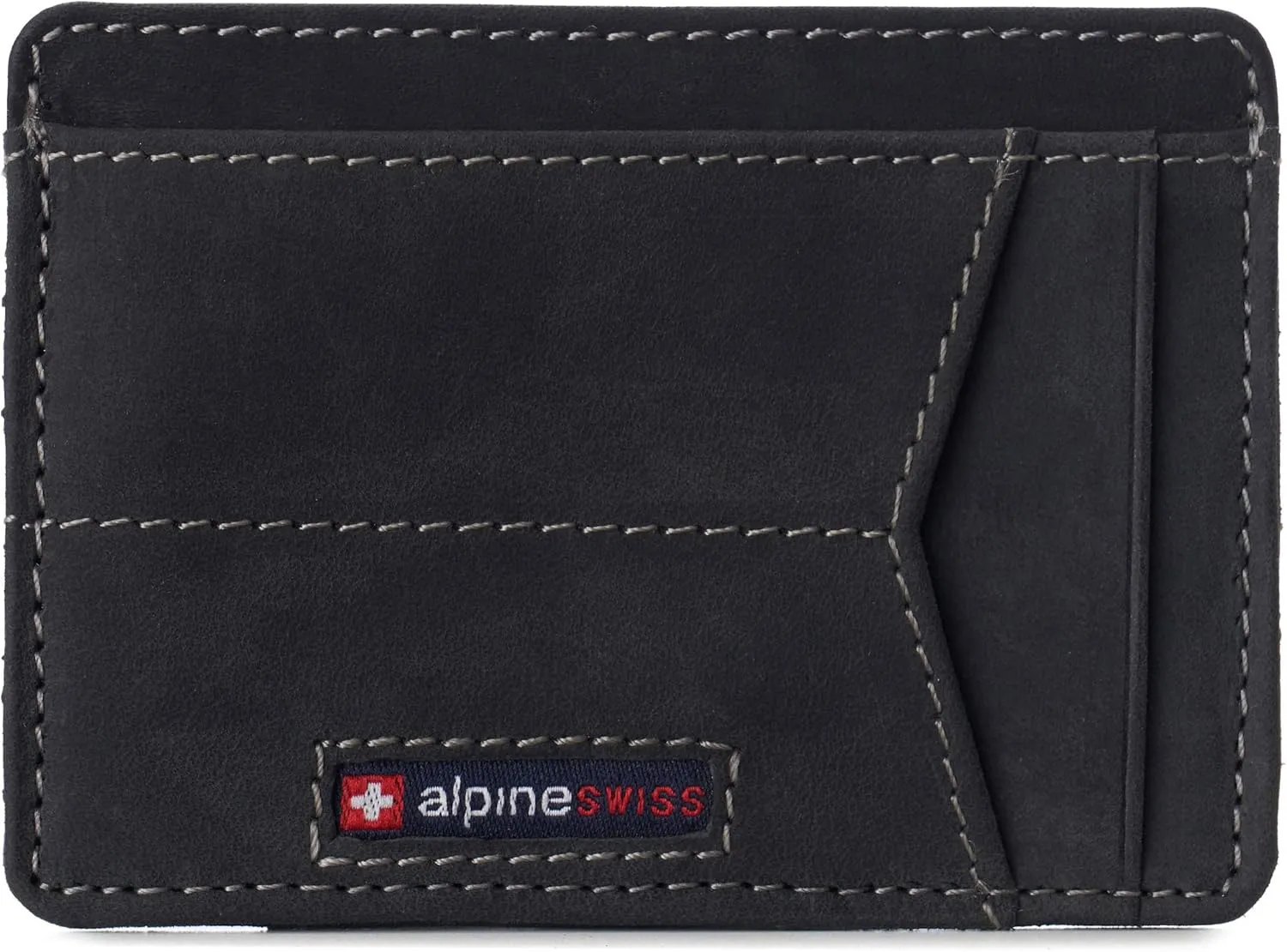 Alpine Swiss RFID Minimalist Oliver Front Pocket Wallet For Men Leather Hampton Collection Nubuck Black