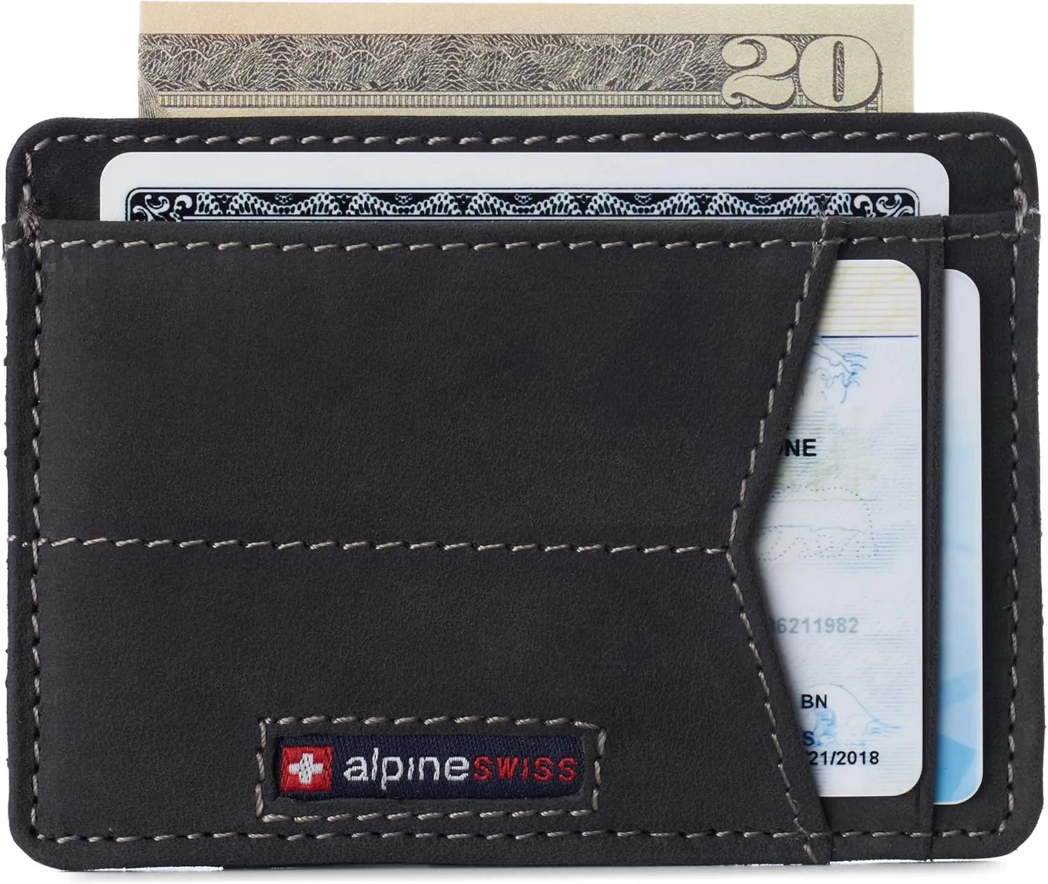 Alpine Swiss RFID Minimalist Oliver Front Pocket Wallet For Men Leather Hampton Collection Nubuck Black
