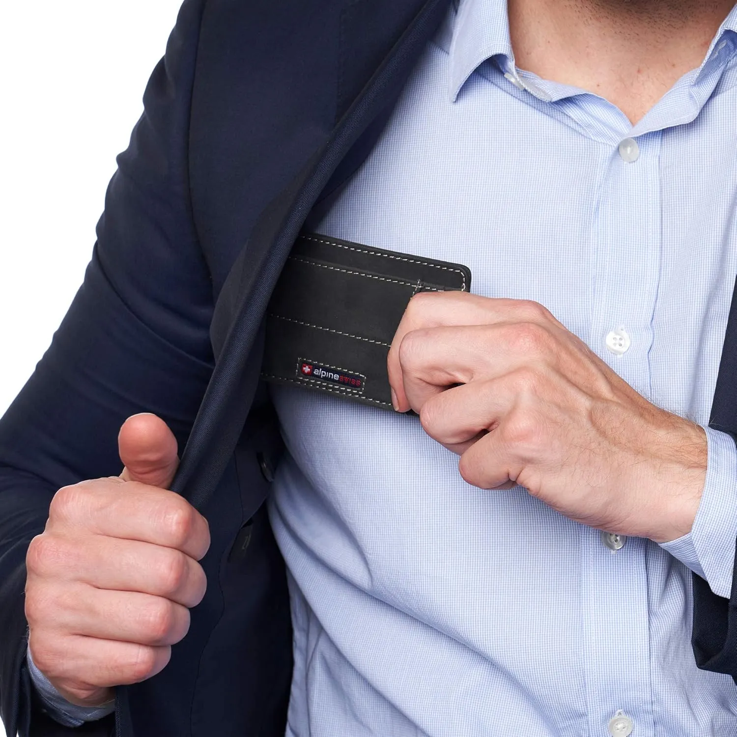 Alpine Swiss RFID Minimalist Oliver Front Pocket Wallet For Men Leather Hampton Collection Nubuck Black