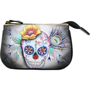 Anuschka Medium Zip Pouch Calaveras De Azucar Leather