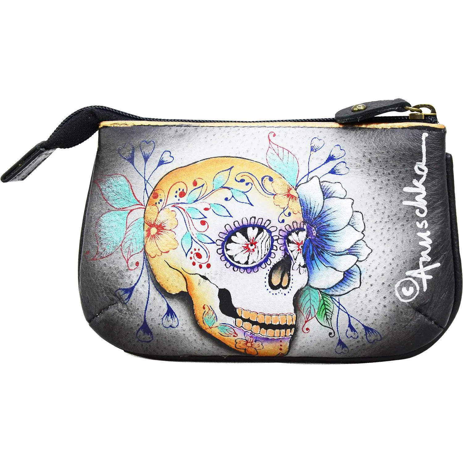 Anuschka Medium Zip Pouch Calaveras De Azucar Leather