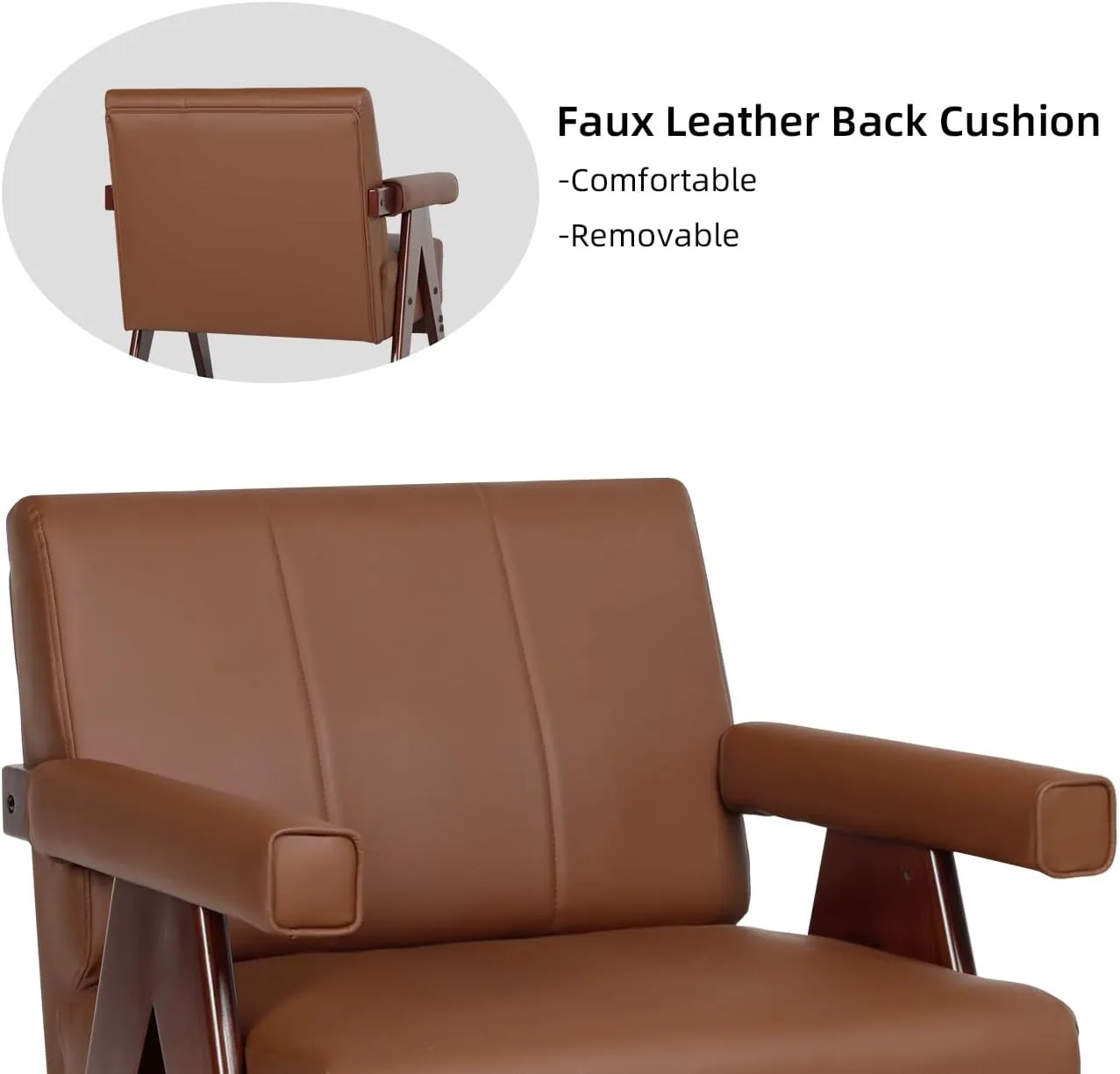 AODAILIHB Mid Century Modern Chairs Brown Leather Accent Chair Wood Arms with Soft Bag Living Room Chairs with Thick Cushion Comfy Leisure Sitting Waiting Room Chairs Bedroom/Office (1, Brown)