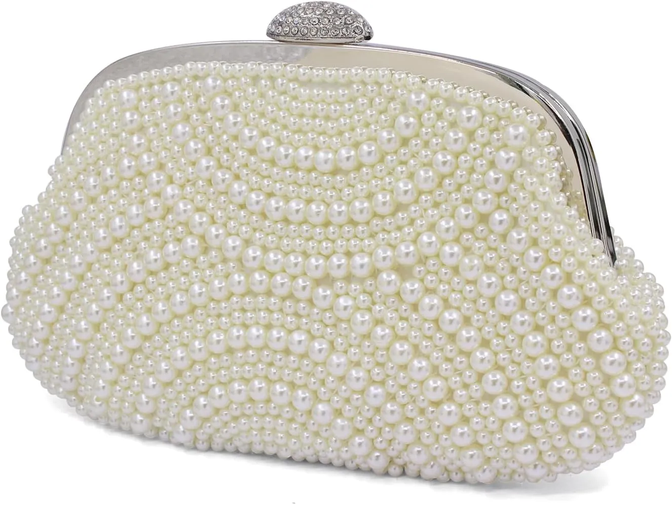 Aovtero Women Pearl Clutch Bride Bag Purse Wedding Prom Evening Bags Formal Full Beaded Handbag with Chain