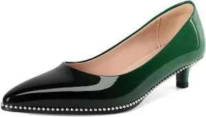 AUMOTED Women's Kitten Heel Pumps Pointy Toe Low Heel Slip-on with Beaded Dress Shoes for Ladies Office Wedding Work Evening 4CM