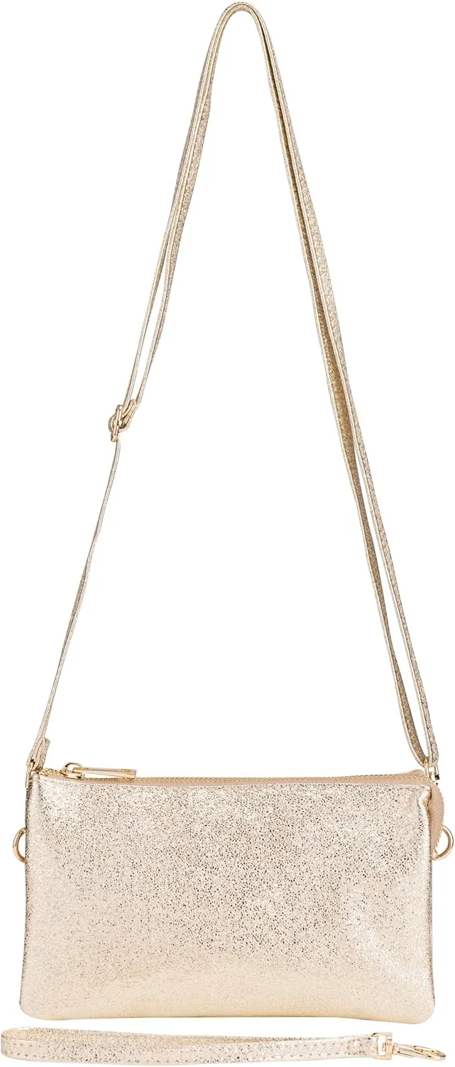 B BRENTANO Vegan Leather Multi-Pocket Crossbody Purse/Clutch with Card Slots, Removable Wristlet & Adjustable Shoulder Strap