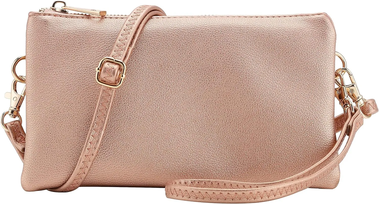 B BRENTANO Vegan Leather Multi-Pocket Crossbody Purse/Clutch with Card Slots, Removable Wristlet & Adjustable Shoulder Strap