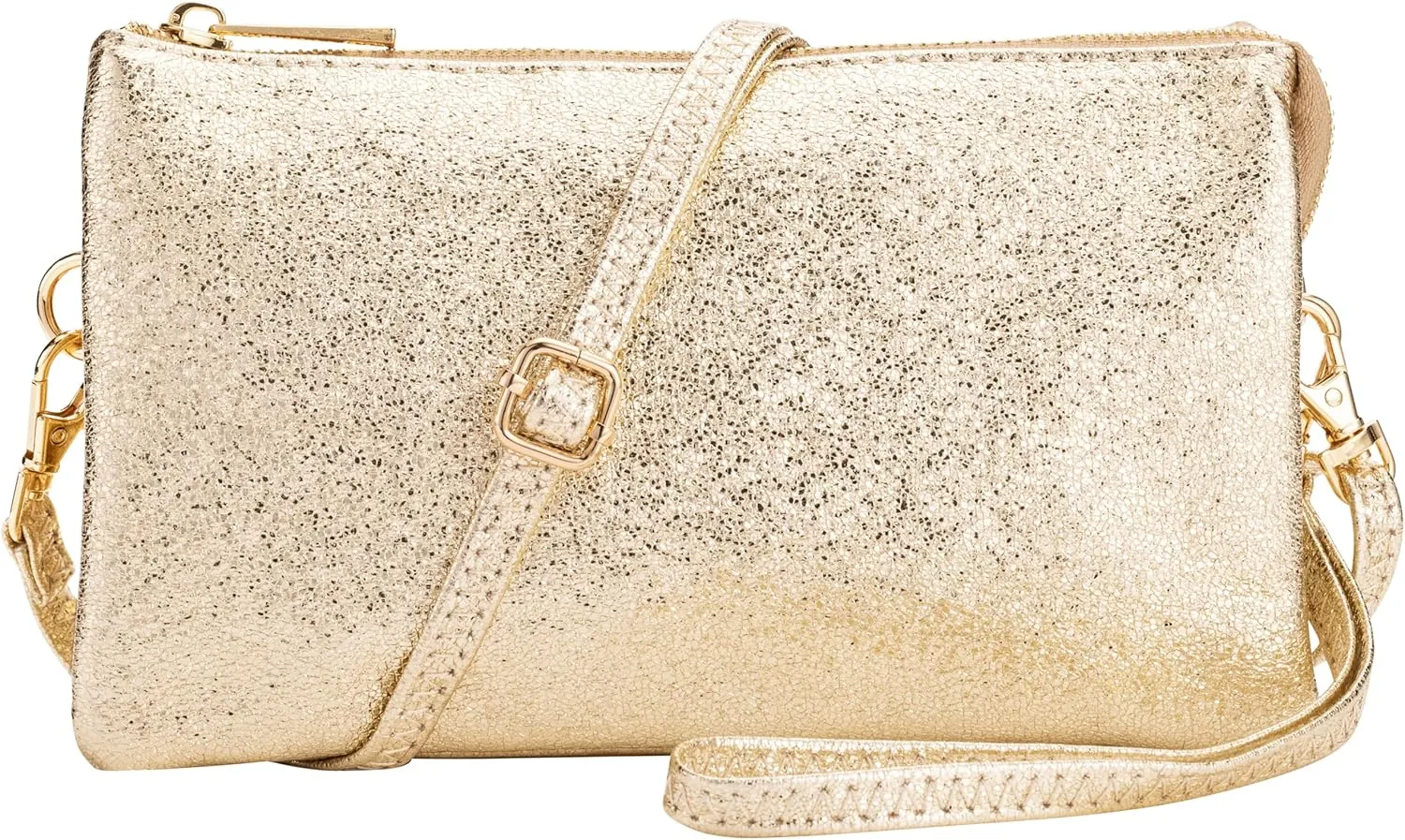 B BRENTANO Vegan Leather Multi-Pocket Crossbody Purse/Clutch with Card Slots, Removable Wristlet & Adjustable Shoulder Strap