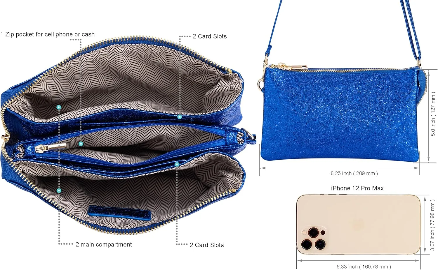 B BRENTANO Vegan Leather Multi-Pocket Crossbody Purse/Clutch with Card Slots, Removable Wristlet & Adjustable Shoulder Strap