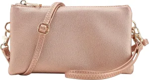 B BRENTANO Vegan Leather Multi-Pocket Crossbody Purse/Clutch with Card Slots, Removable Wristlet & Adjustable Shoulder Strap