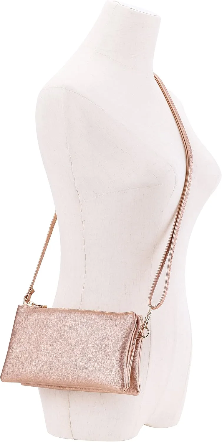 B BRENTANO Vegan Leather Multi-Pocket Crossbody Purse/Clutch with Card Slots, Removable Wristlet & Adjustable Shoulder Strap