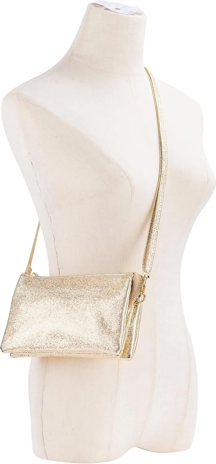 B BRENTANO Vegan Leather Multi-Pocket Crossbody Purse/Clutch with Card Slots, Removable Wristlet & Adjustable Shoulder Strap