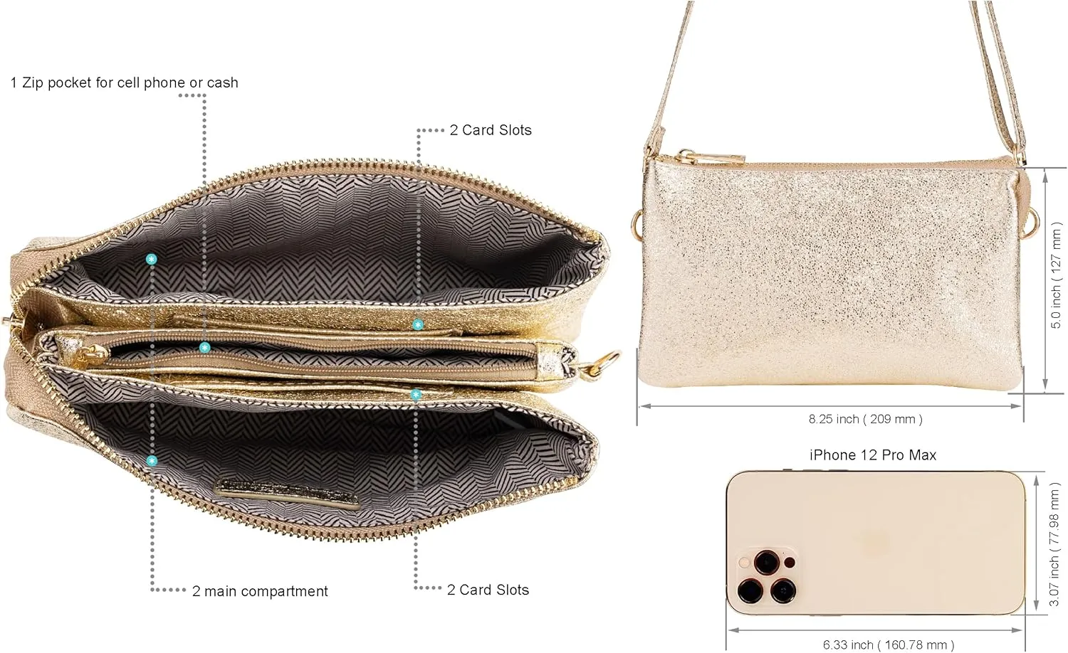 B BRENTANO Vegan Leather Multi-Pocket Crossbody Purse/Clutch with Card Slots, Removable Wristlet & Adjustable Shoulder Strap