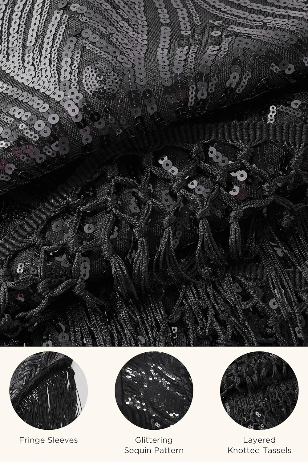 BABEYOND 1920s Flapper Dress Long Fringed Gatsby Roaring 20s Sequins Beaded Vintage Art Deco