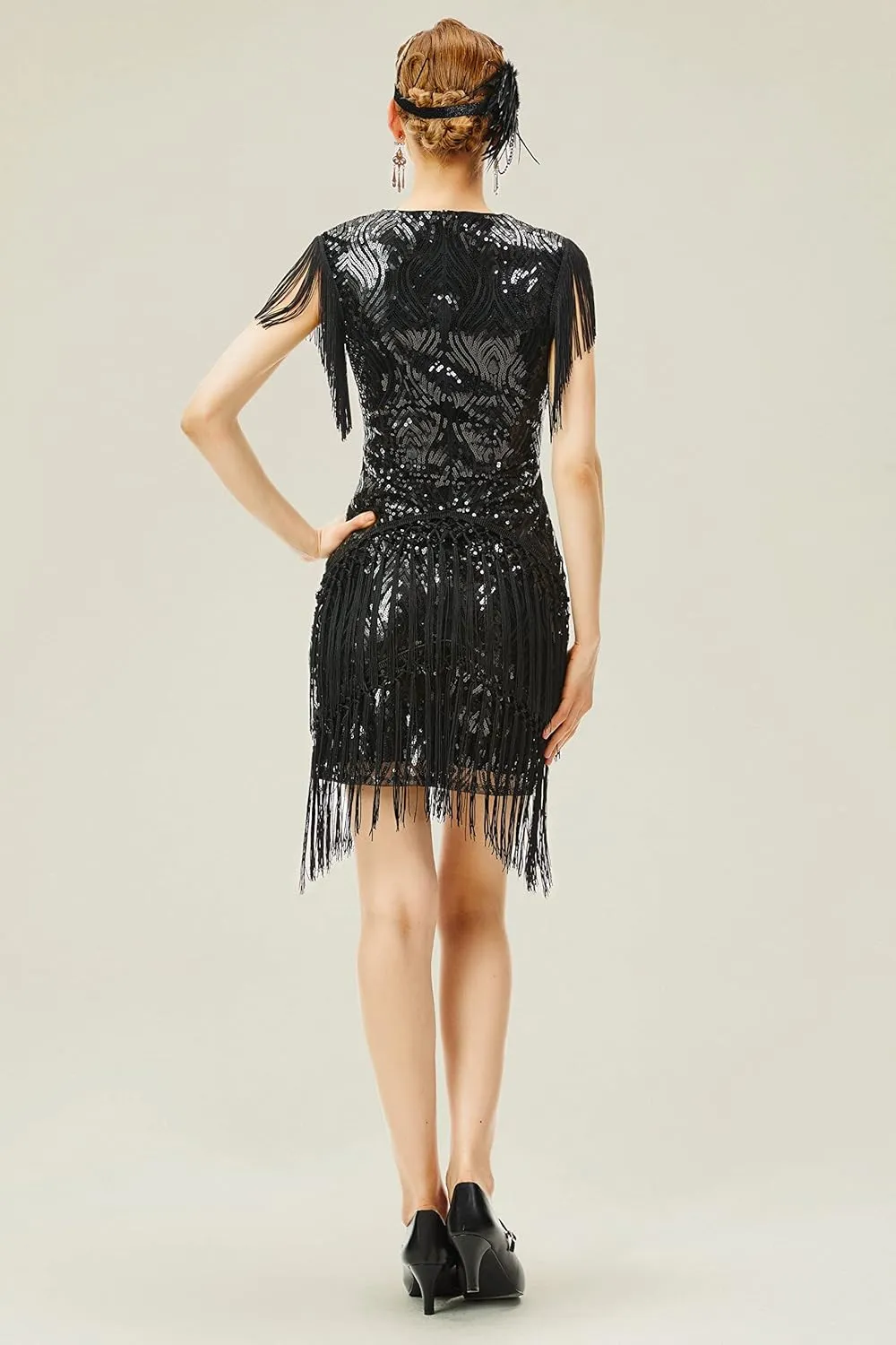 BABEYOND 1920s Flapper Dress Long Fringed Gatsby Roaring 20s Sequins Beaded Vintage Art Deco
