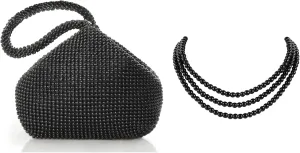 BABEYOND Women's Beaded Clutch Evening Bags Vintage Elegant Triangle Purse for 1920s Party Prom Wedding Round Imitation Pearl Necklace