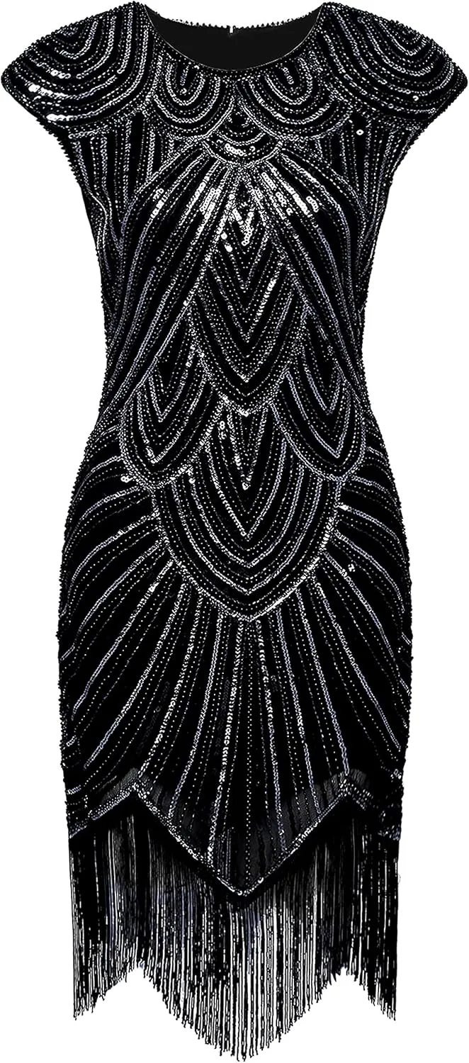 BABEYOND Women's Flapper Dresses 1920s Beaded Fringed Great Gatsby Dress