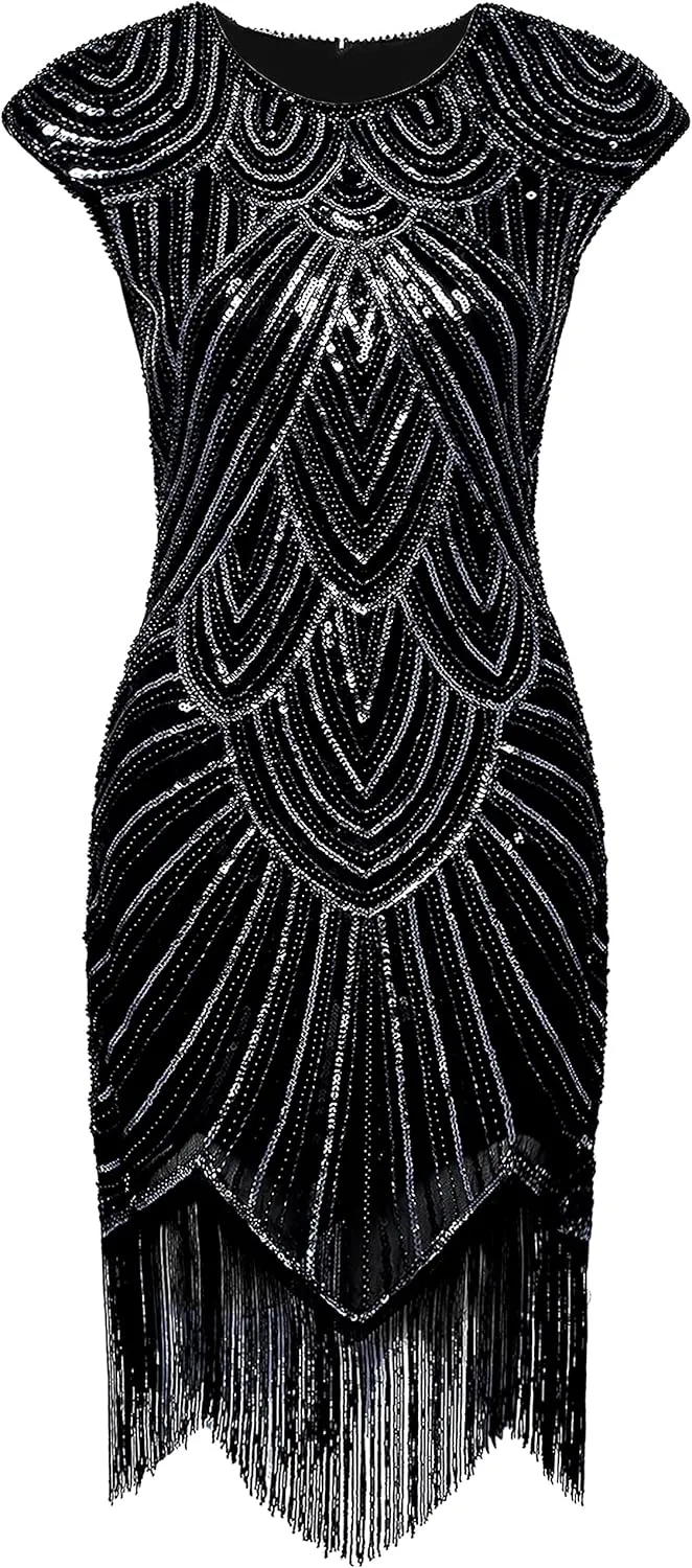 BABEYOND Women's Flapper Dresses 1920s Beaded Fringed Great Gatsby Dress