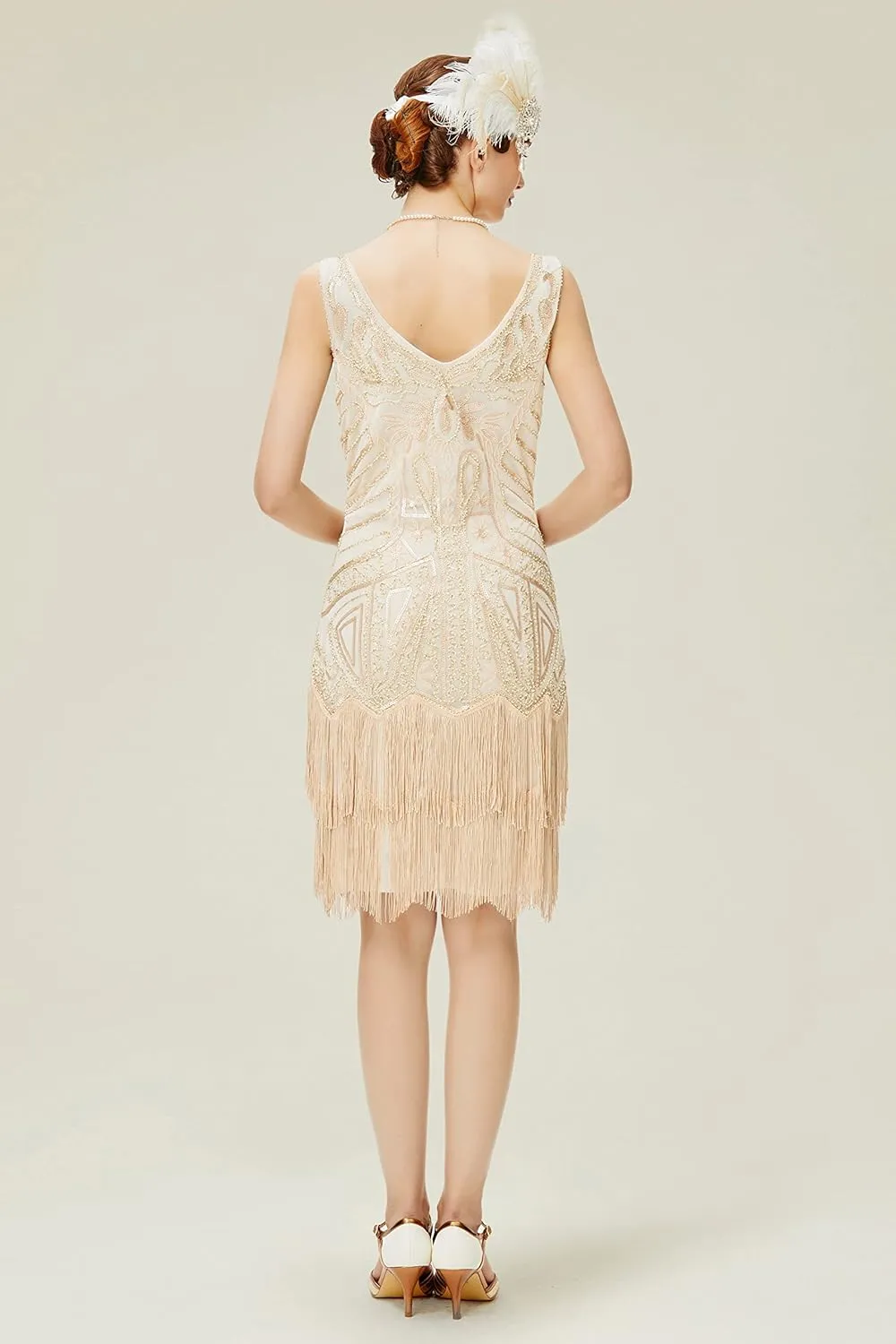 BABEYOND Women's Flapper Dresses 1920s V Neck Beaded Fringed Great Gatsby Dress