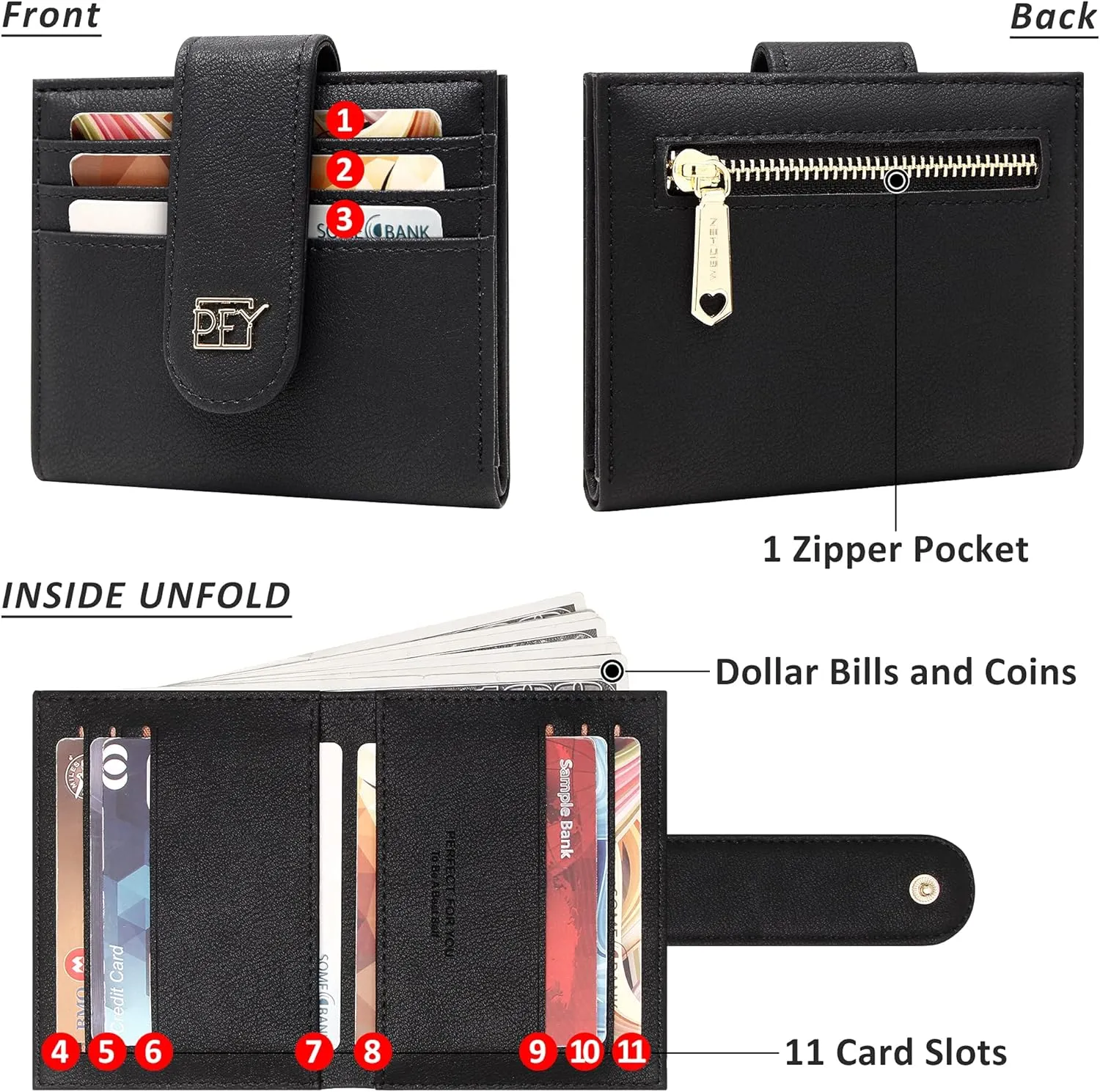 Badiya Small Wallets for Women Bifold Multi Card Case Wallet Slim Credit Card Holder with Zipper Coin Purse