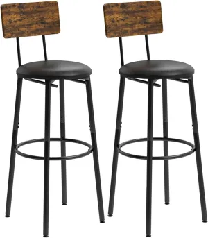 Bar Stools, Set of 2 High Kitchen Barstools, Counter Stools Bar Chairs with Back, PU Soft seat, Footrest, Industrial Seat for Dining Room Kitchen Counter Bar, Rustic Brown BS-004RBV4