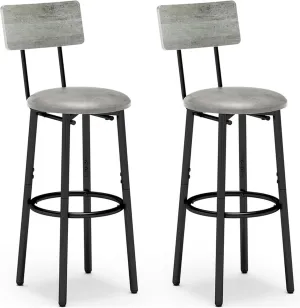 Bar Stools, Set of 2 High Kitchen Barstools, Counter Stools Bar Chairs with Back, PU Soft seat, Footrest, Simple Assembly, Industrial Seat for Dining Room Kitchen Bar, Greige BS-004GR