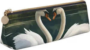 Beautiful White Swans on The Lake Print Lightweight Spacious Pencil Case Large Capacity Triangle Zippered for Writing Tools