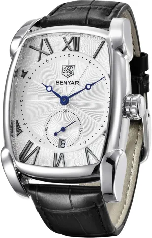 BENYAR Rectangle Wrist Watch for Men with Leather Strap, Men's Retro Fashion Casual Classic Watches Perfect Gifts for Friend