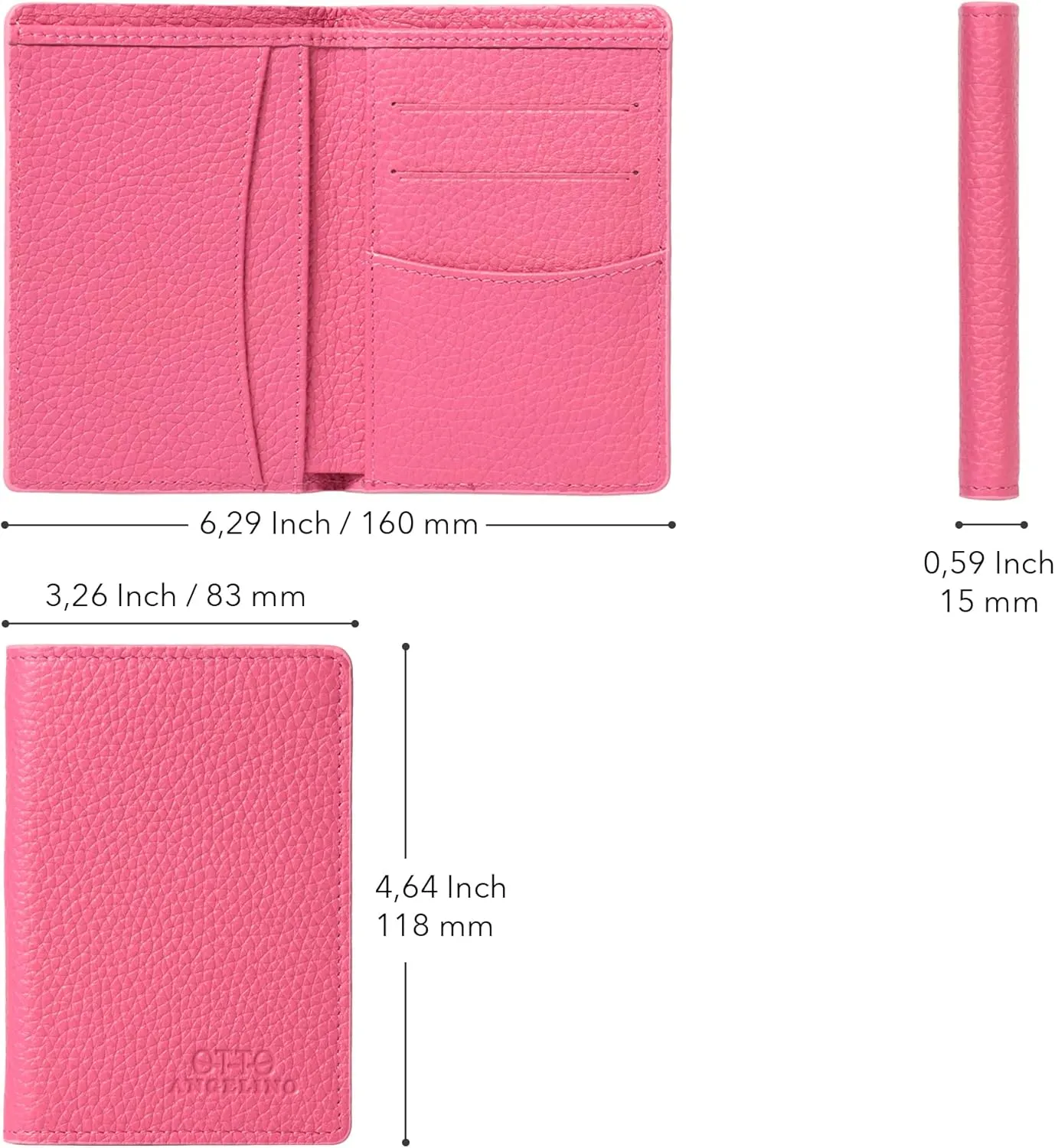 Bifold Leather Wallet - Passport Style - ID, Bank Cards and Cash, RFID BLOCKING - Unisex