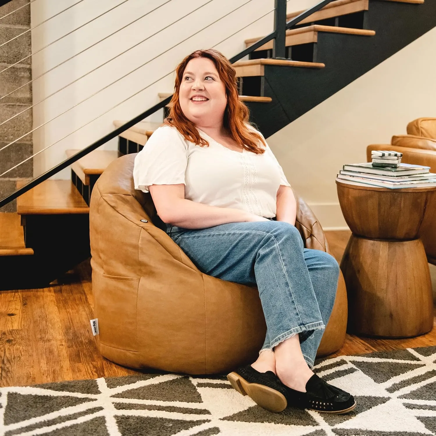 Big Joe Milano Beanbag Chair with Vibe Caramel Montana Leather