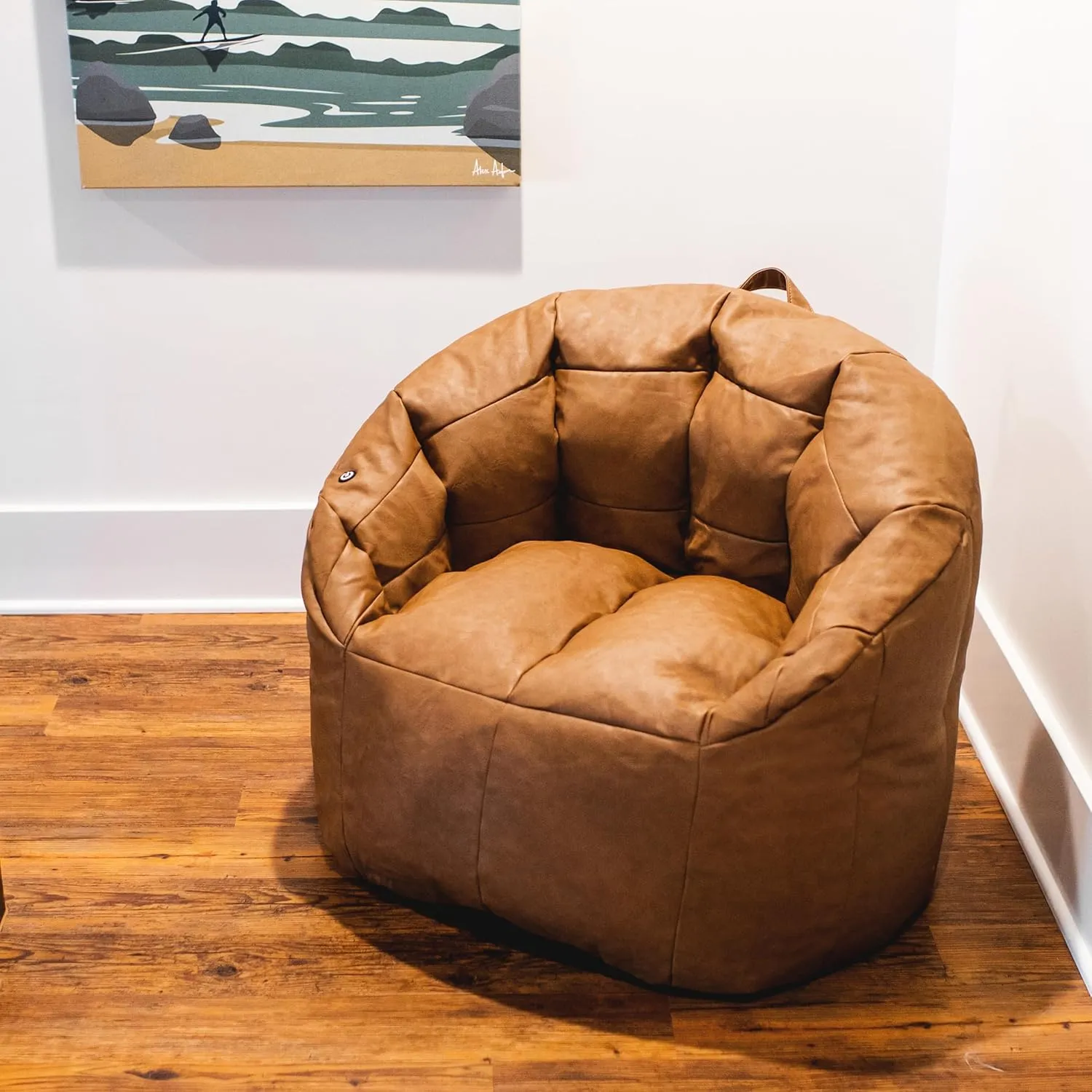 Big Joe Milano Beanbag Chair with Vibe Caramel Montana Leather